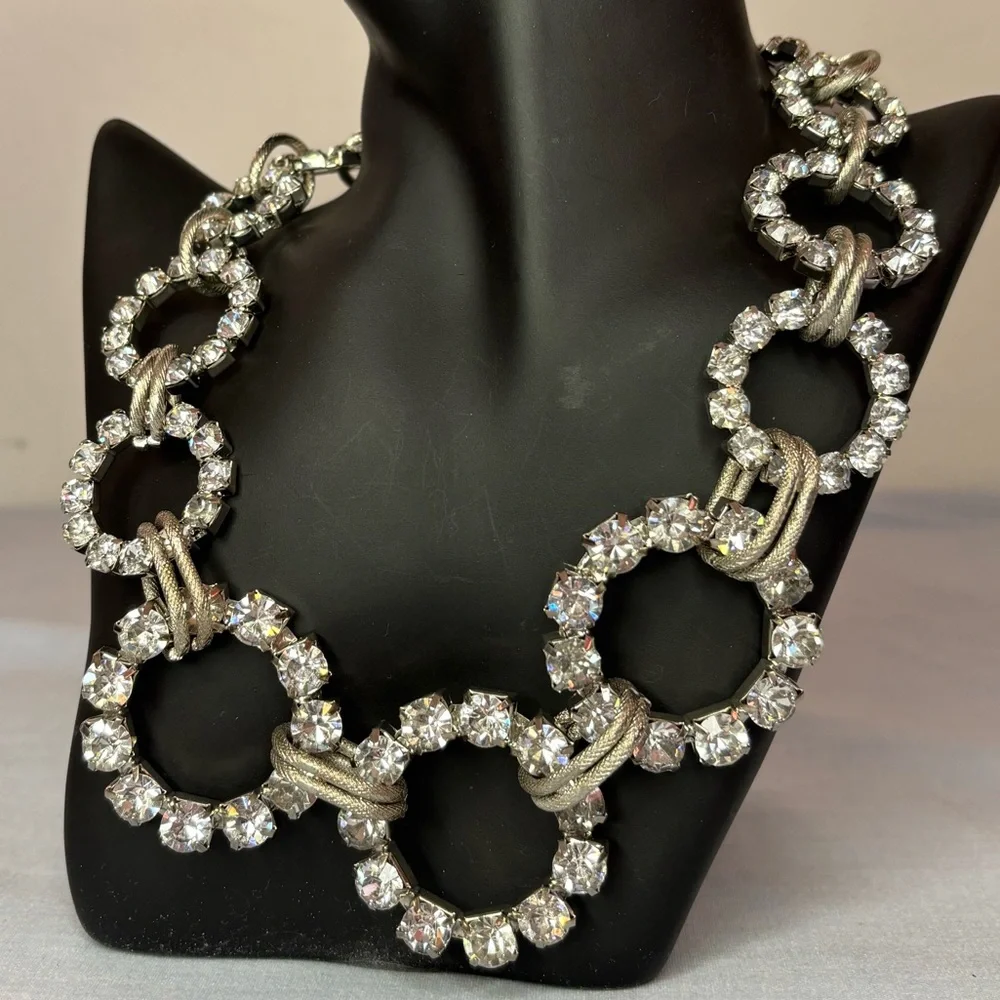 Unique Rhinestone Statement Necklace with Graduated Rhinestone Circles - Picture 3 of 14